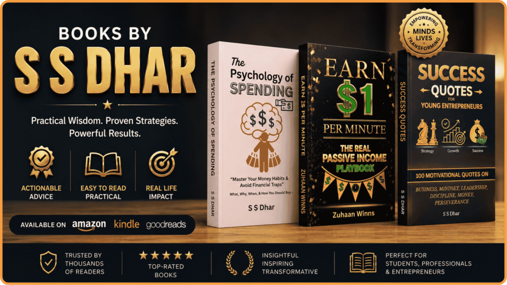 money, finance, and wealth books by s s dhar, how to earn 1 dollar per minute, the psychology of spending, success quotes by s s dhar - available on amazon, goodreads.