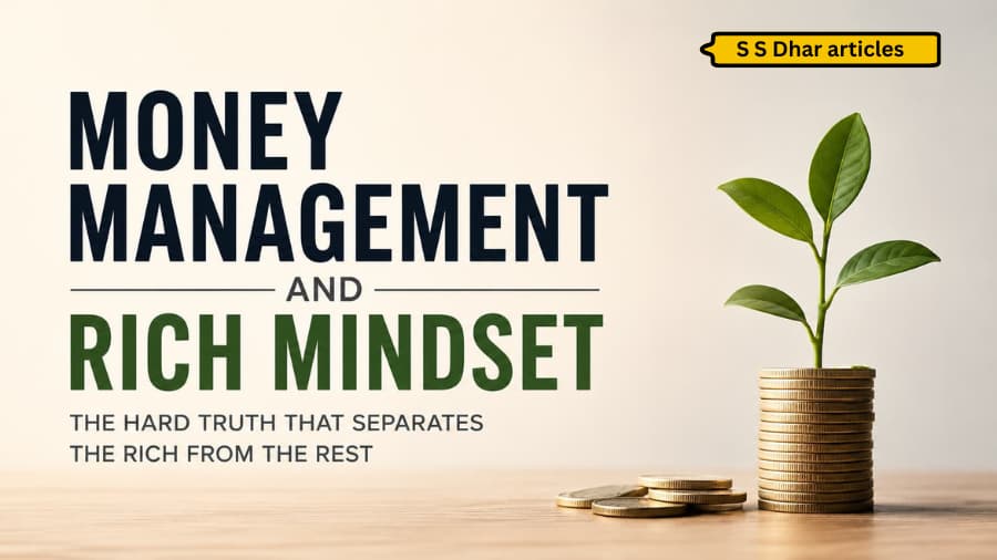 Money management and rich mindset concept with a growing plant on stacked coins.